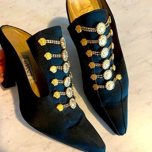 Vintage Gianni Versace black satin Iconic mules circa 94’ sz39 1/2